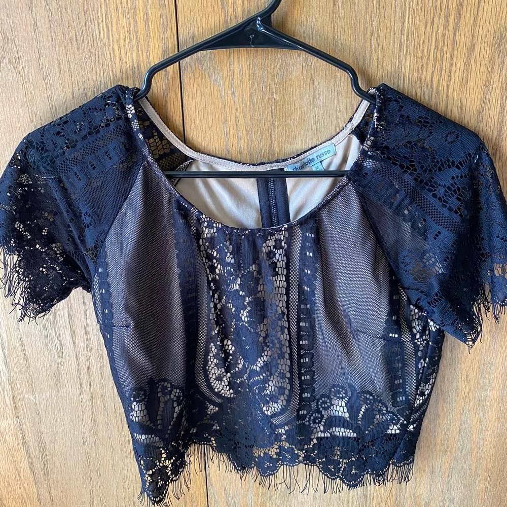 Navy Lace Crop Top